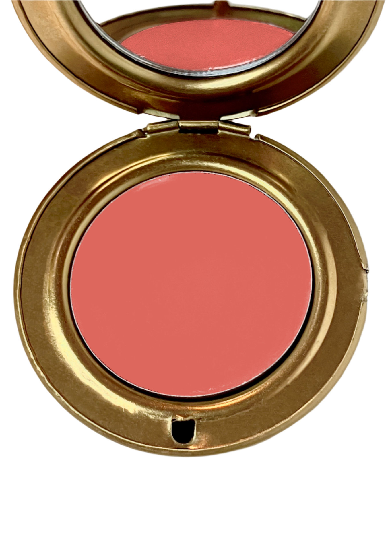 Pastel pink creamy buildable blush in shade "Love Note" by Velvet Cosmetics, vintage inspired gold aluminum compact