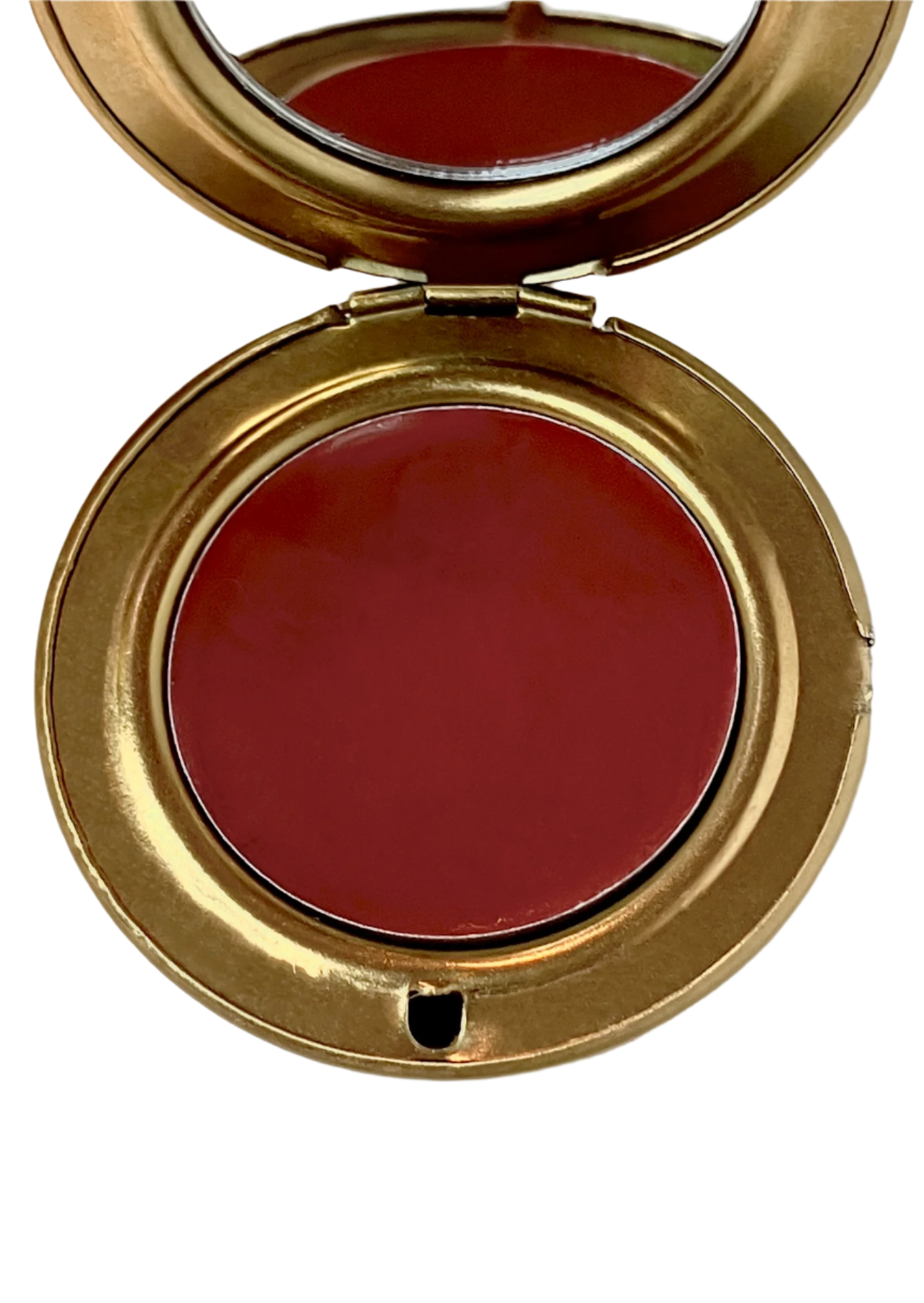Velvet Cosmetics hand made red cream blush in the shade "Ma Cherie" in luxury gold metal compact with mirror