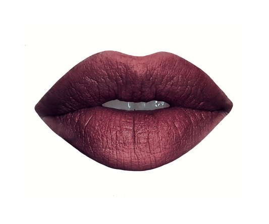 Burgundy Purple Shimmer Lipstick swatch in shade "I am Confident" by Velvet Cosmetics