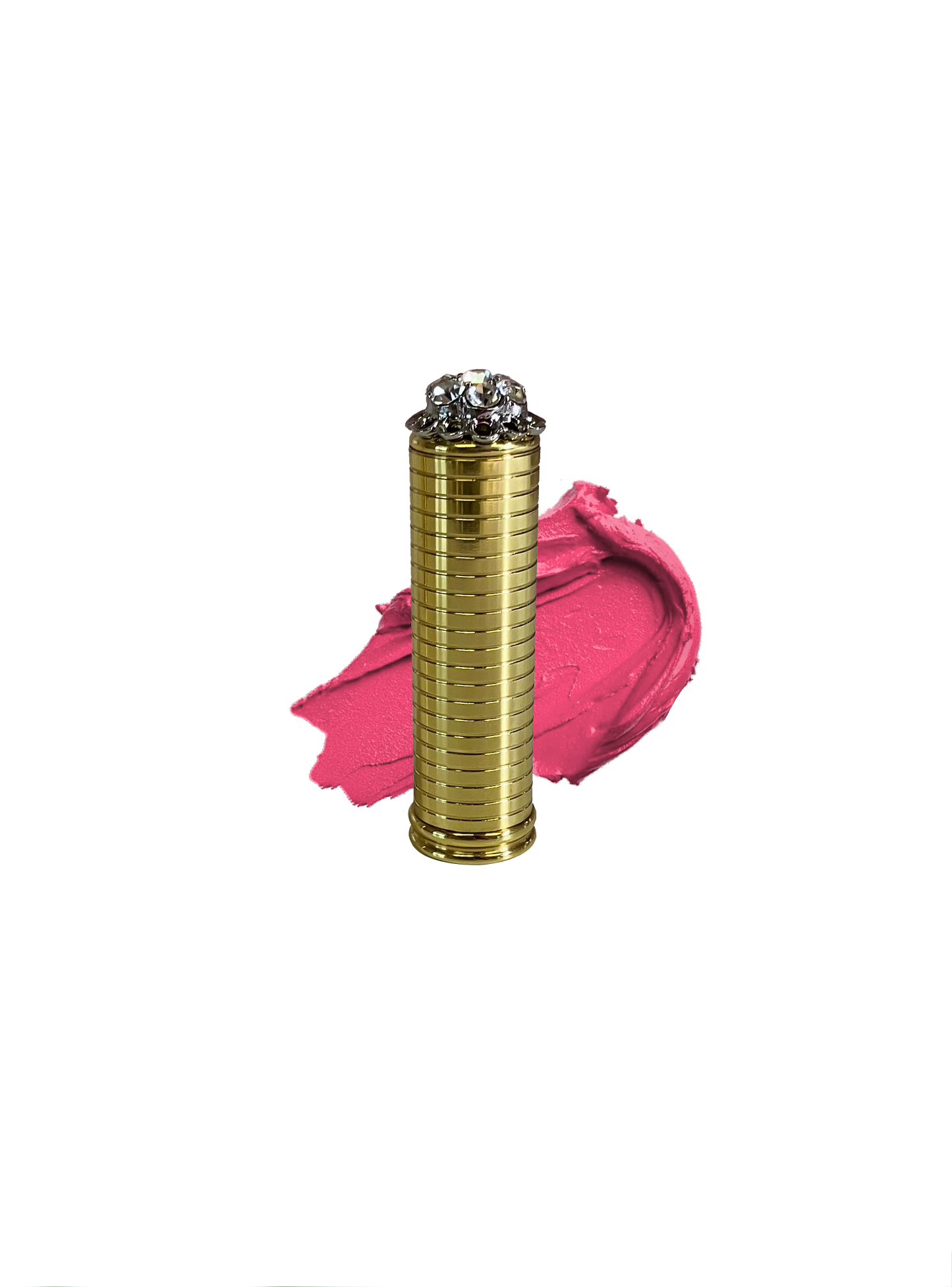 Metal vintage lipstick tube with pink lipstick swatch in shade "O So Pink" by Velvet Cosmetics, inspired by Jackie O's favorite lipstick