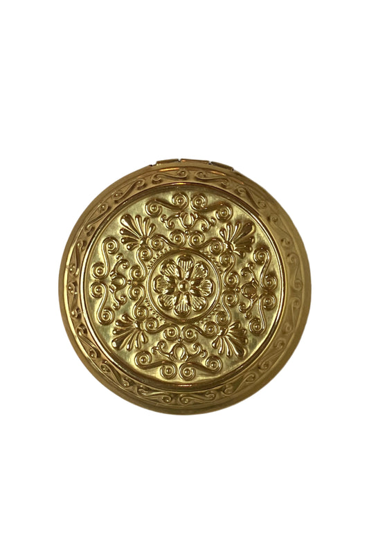 Velvet Cosmetics handcrafted cream blush in premium gold aluminum compact, vintage luxury beauty