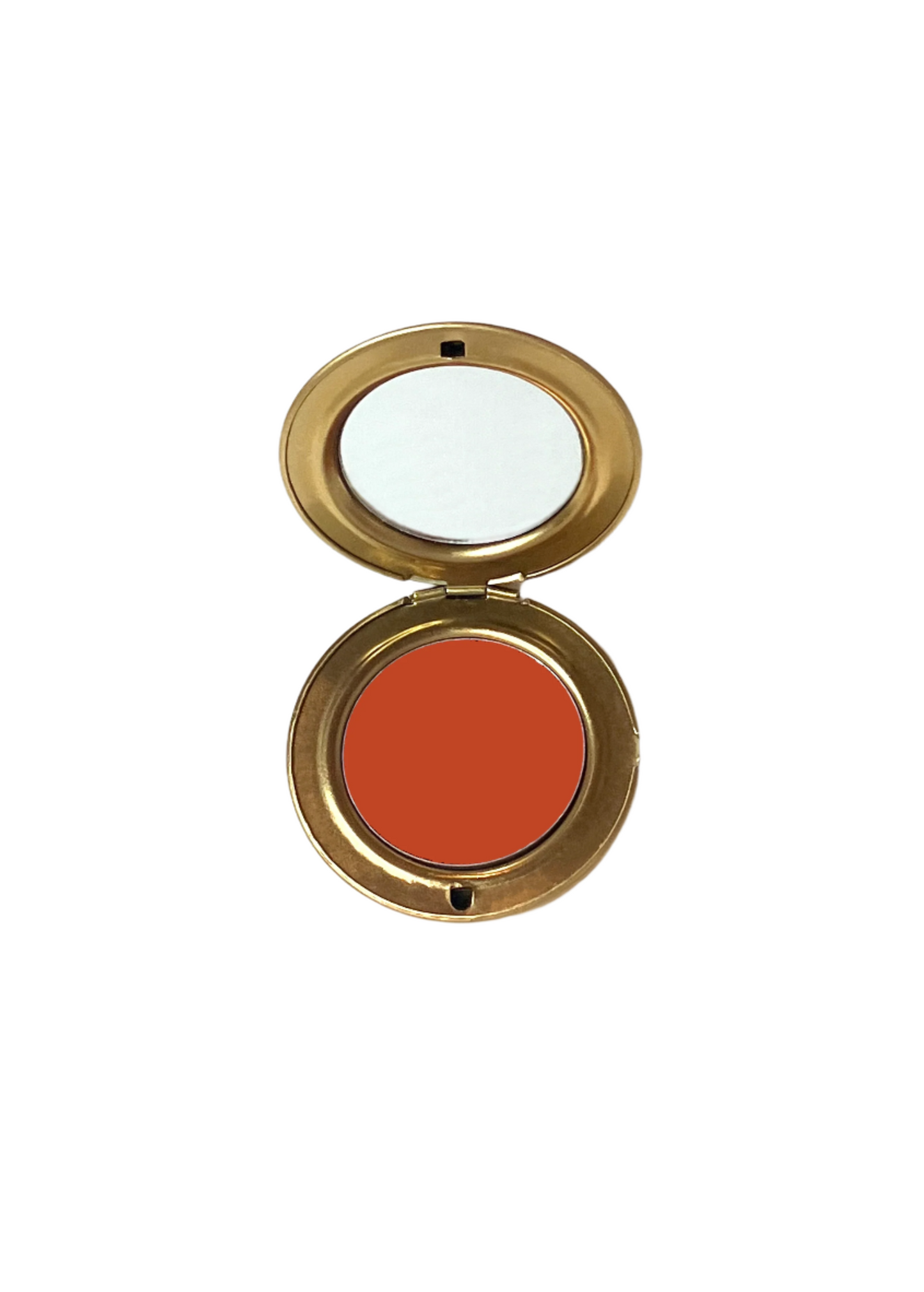 premium orange cream blush in shade "Gioia Mia" by Velvet Cosmetics, soft natural flush, vintage compact
