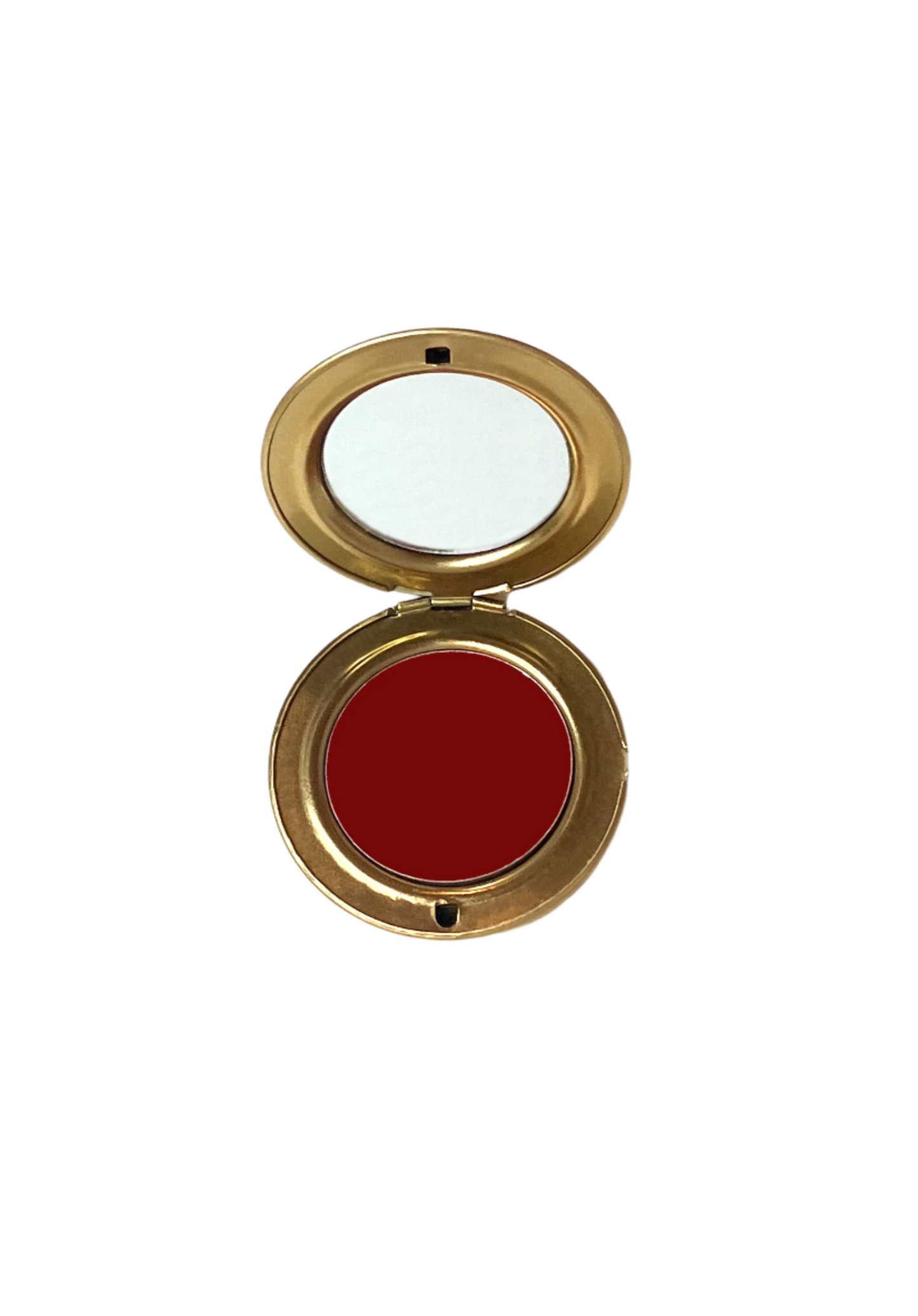 Velvet Cosmetics vintage rouge in shade "Ma Cherie", the perfect red blush in gold metal compact
