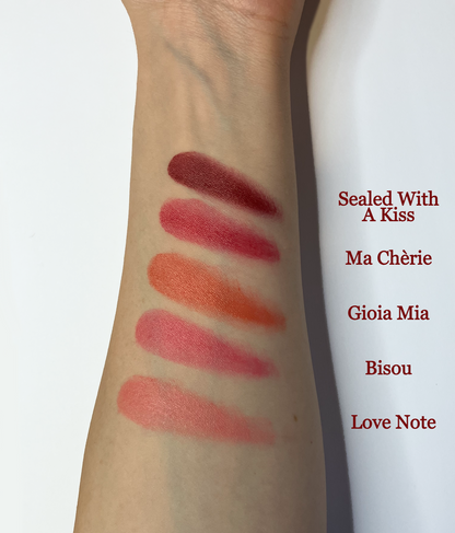 Premium cream blush collection by Velvet Cosmetics featuring 5 romantic shades from deep red to baby pink
