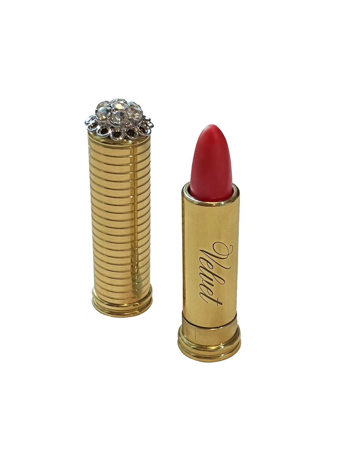 Vintage red satin lipstick in shade "I am Divine", handcrafted by Velvet Cosmetics