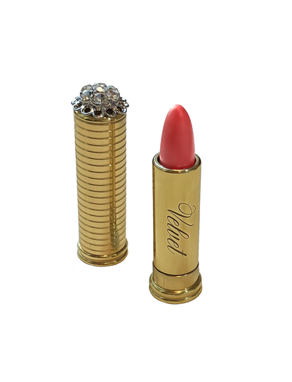 Vintage peach red lipstick swatch in shade "I am Successful" by Velvet Cosmetics