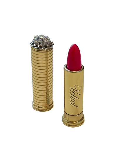 Vintage lipstick bullet 'Marilyn Prefers Pink' by Velvet Cosmetics, berry pink shade inspired by Marilyn Monroe's Bachelors Carnation