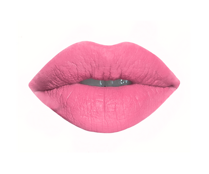 Barbie inspired pink lipstick swatch in the shade "The Doll", handcrafted by Velvet Cosmetics with a satin finish